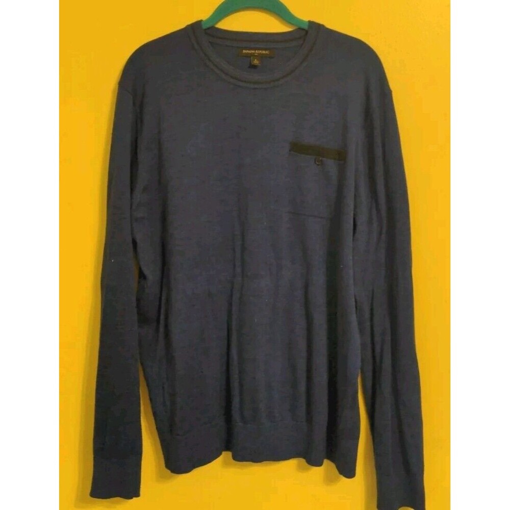 Banana Republic Sweater Men's Blue Long Sleeve Pocket Casual Knit Size Large L
